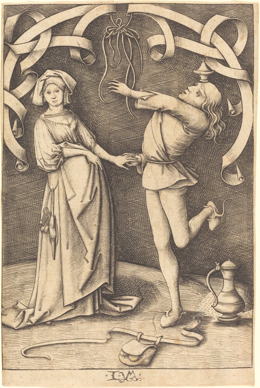 A zsonglőr és a nő c. 14951503. alkotó: Israhel van Meckenem