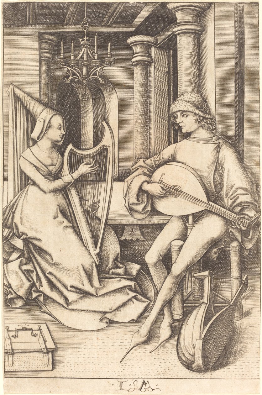 A lantos és a hárfás c. 14951503. alkotó: Israhel van Meckenem