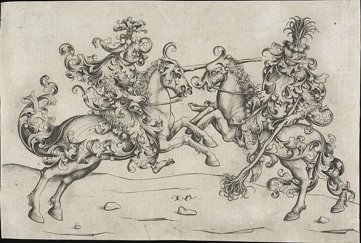 Két vadember harca lóháton alkotó: Israhel van Meckenem the younger