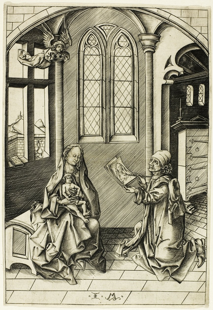 Szent Lukács a Madonnát ábrázolja alkotó: Israhel van Meckenem the younger