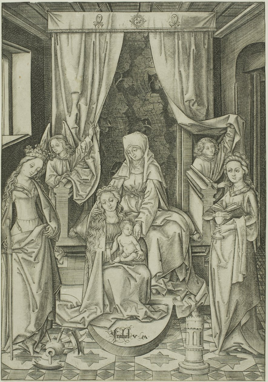 A Madonna Szent Annával, Szent Katalinnal és Szent Barbarával alkotó: Israhel van Meckenem the younger