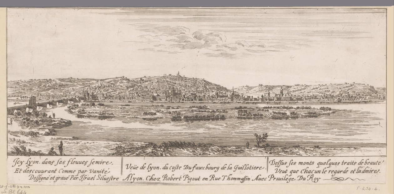 Kilátás Lyonra Guillotière külvárosával Veue de Lyon du coste Du fauxbourg de la Guillotiere (cím a tárgyon) alkotó: Israël Silvestre