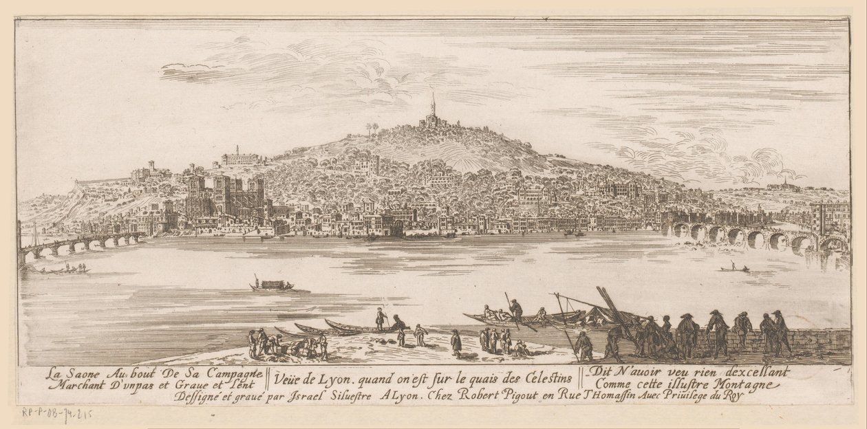 Kilátás Lyonra a Celestine-kolostor partjáról Veue de Lyon quand on est sur les quais des Celestins (cím a tárgyon) alkotó: Israël Silvestre