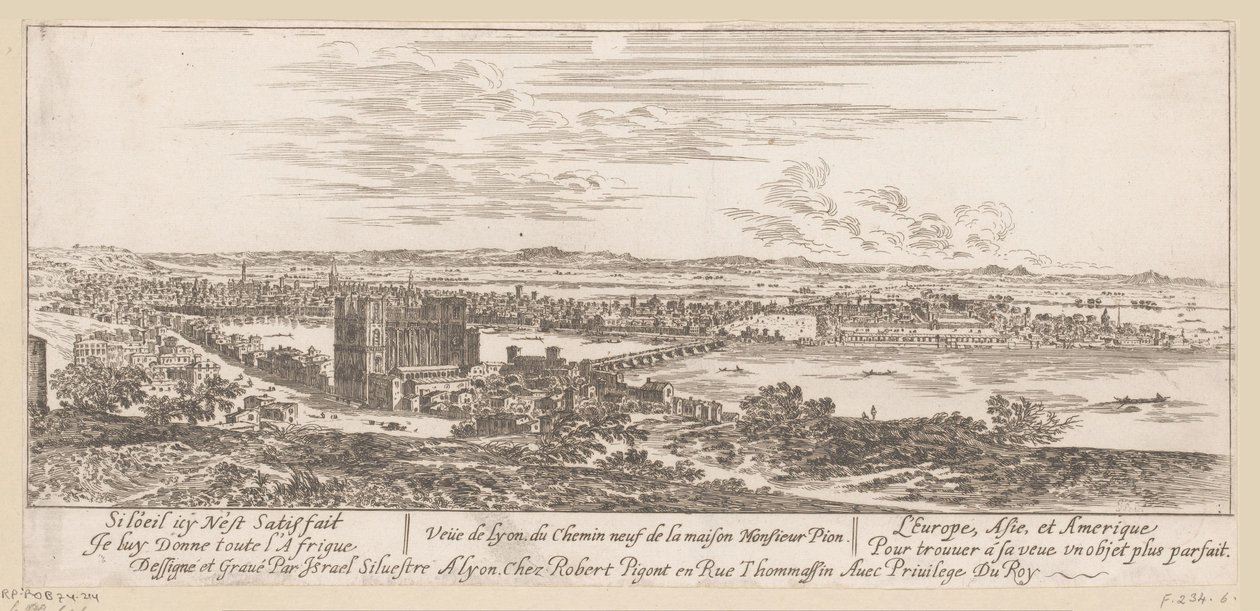 Kilátás Lyonra Pion úr házából Veue de Lyon du Chemin neuf de la maison Monsieur Pion (cím az objektumon) alkotó: Israël Silvestre