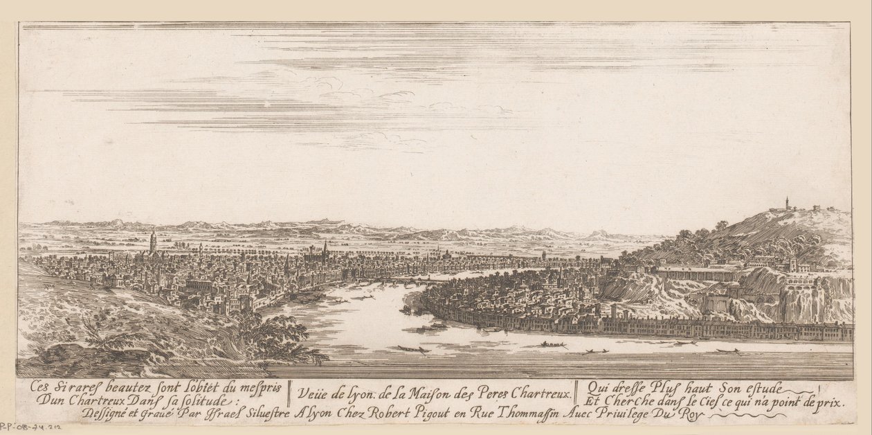Kilátás Lyonra a karthauzi kolostorból Veue de Lyon de la Maison des Peres Chartreux (cím a tárgyon) alkotó: Israël Silvestre