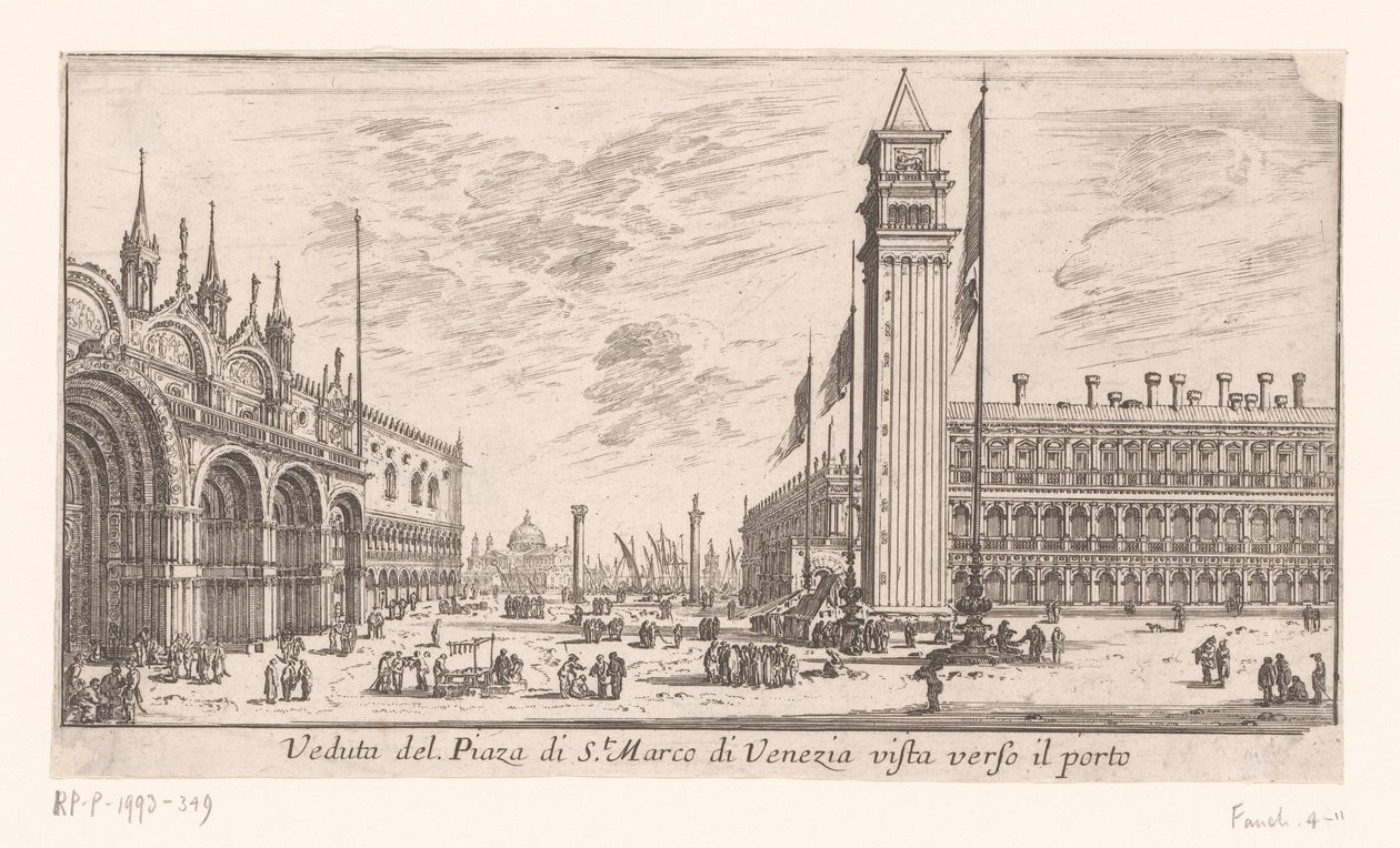 Kilátás a velencei Szent Márk térre Veduta del Piazza di St. Marco di Venezia vista verso il porto (cím a tárgyon) Róma és Velence kilátásai (sorozat címe) Vues de Rome et de Venise (sorozat címe) alkotó: Israël Silvestre