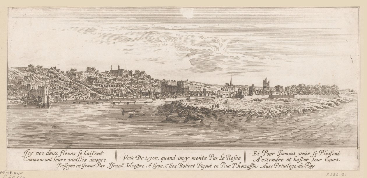Kilátás a Rajnáról Lyonra Veue de Lyon quand on y monte par le Rosne (cím az objektumon) alkotó: Israël Silvestre