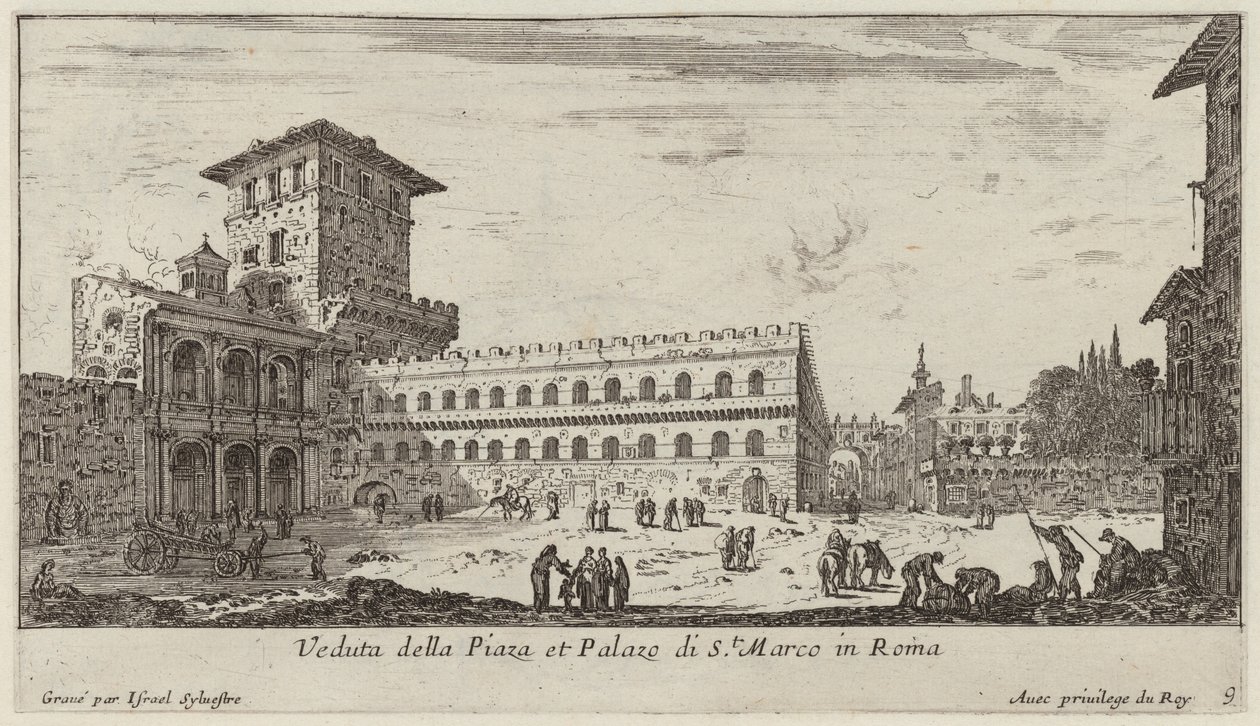 Kilátás a Piazza térre és a Palazzo di Sanra. Marco Rómában alkotó: Israël Silvestre