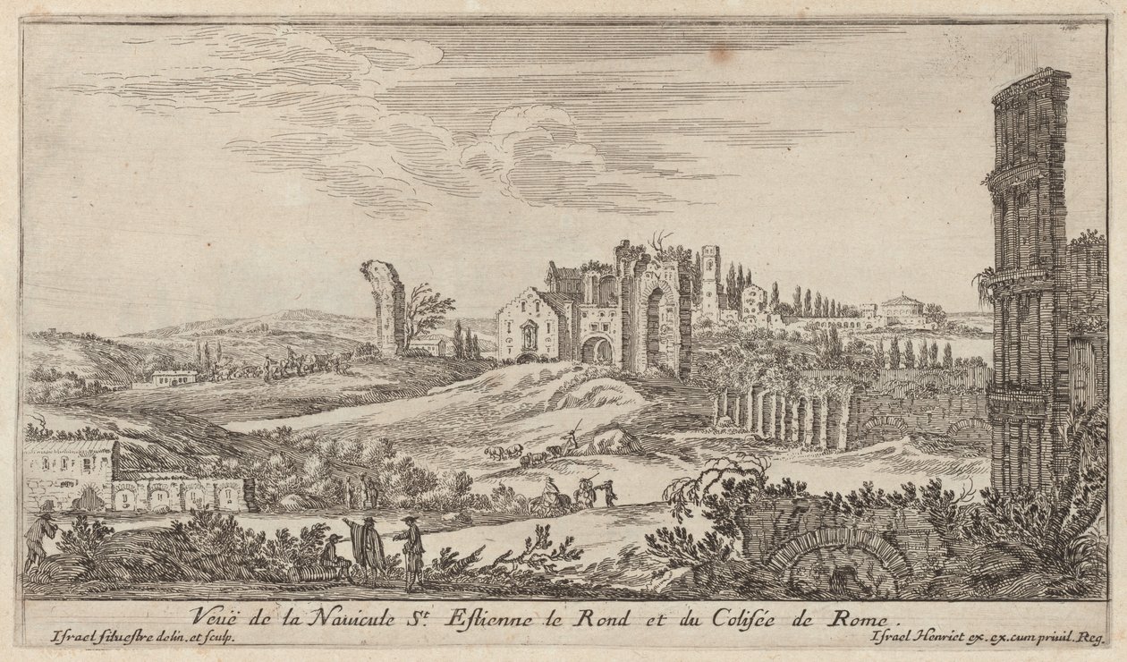 Kilátás a Navicule St. Estienne le Rondra és a Colosseumra Rómában alkotó: Israël Silvestre