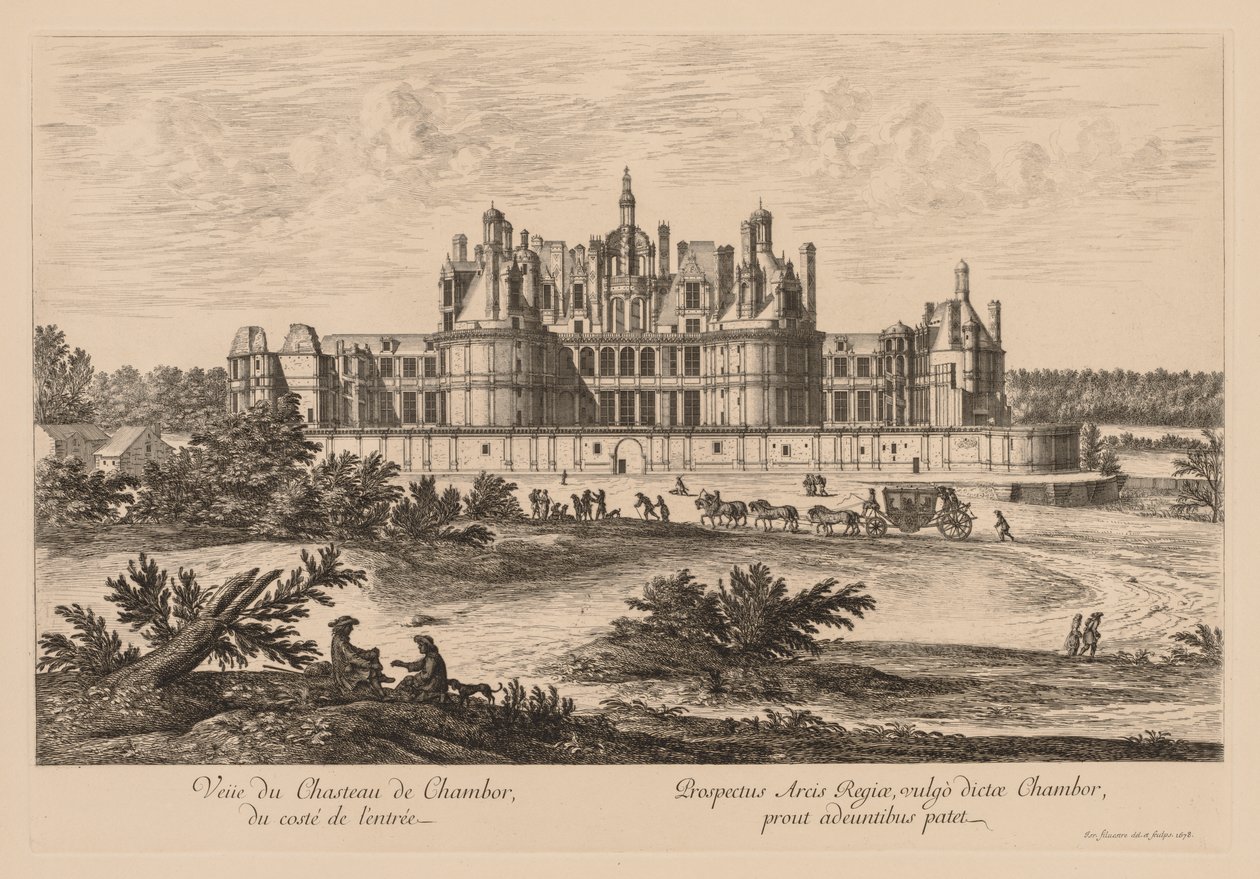 Kilátás a Château de Chambordra, a bejárat felől alkotó: Israël Silvestre