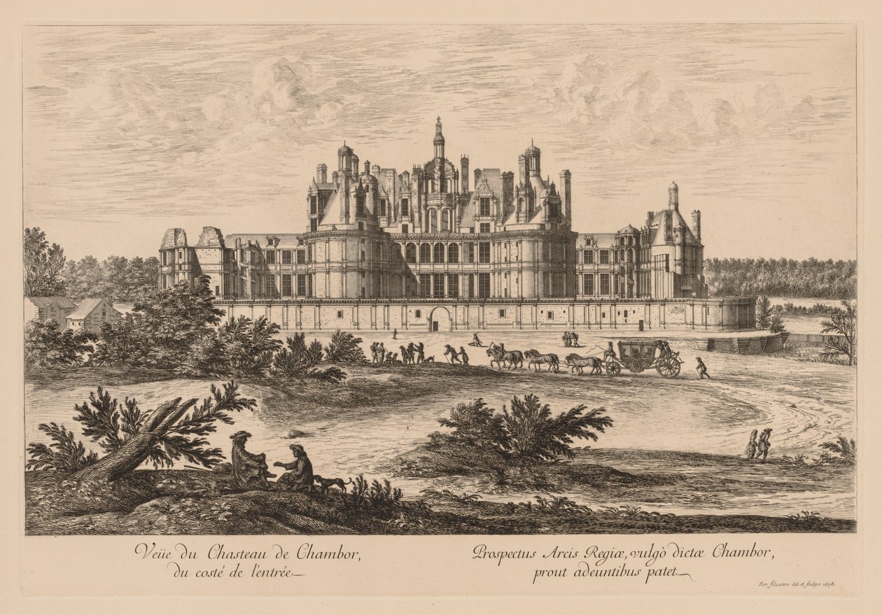 Kilátás a Château de Chambordra, a bejárat felől, 1678. alkotó: Israël Silvestre