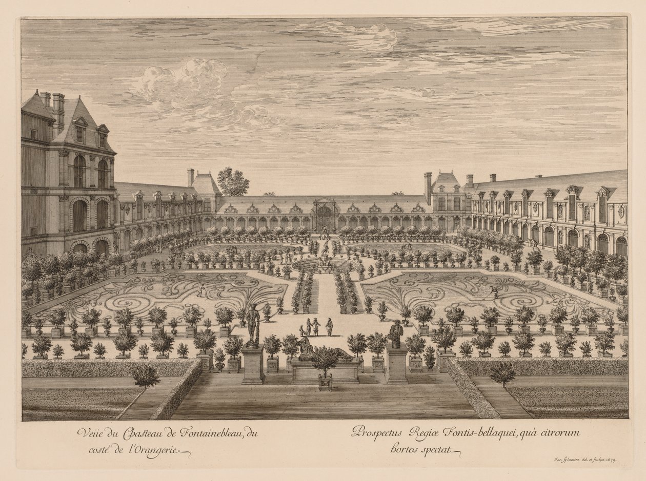 Kilátás a Château de Fontainebleau-ra, az Orangery oldaláról alkotó: Israël Silvestre