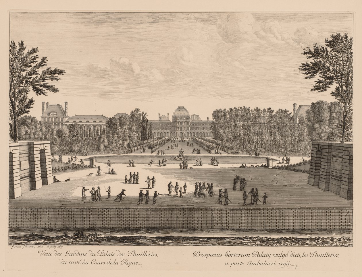 Kilátás a Tuileries-palotára és a kertekre, a Cours la Reine oldalról alkotó: Israël Silvestre