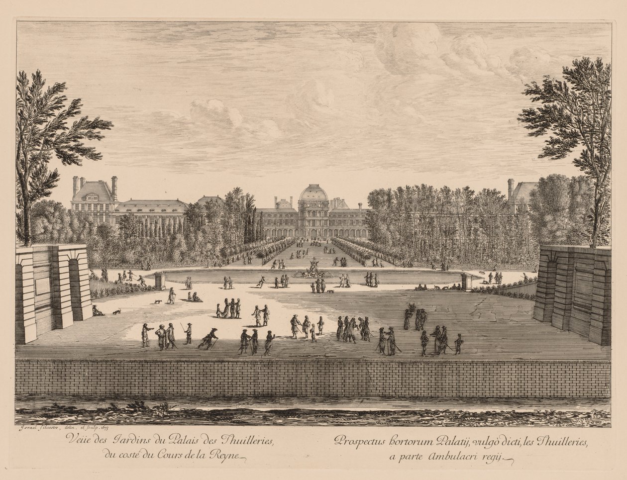 Kilátás a Tuileries-palotára és a kertekre, a Cours la Reine oldalról, 1673. alkotó: Israël Silvestre
