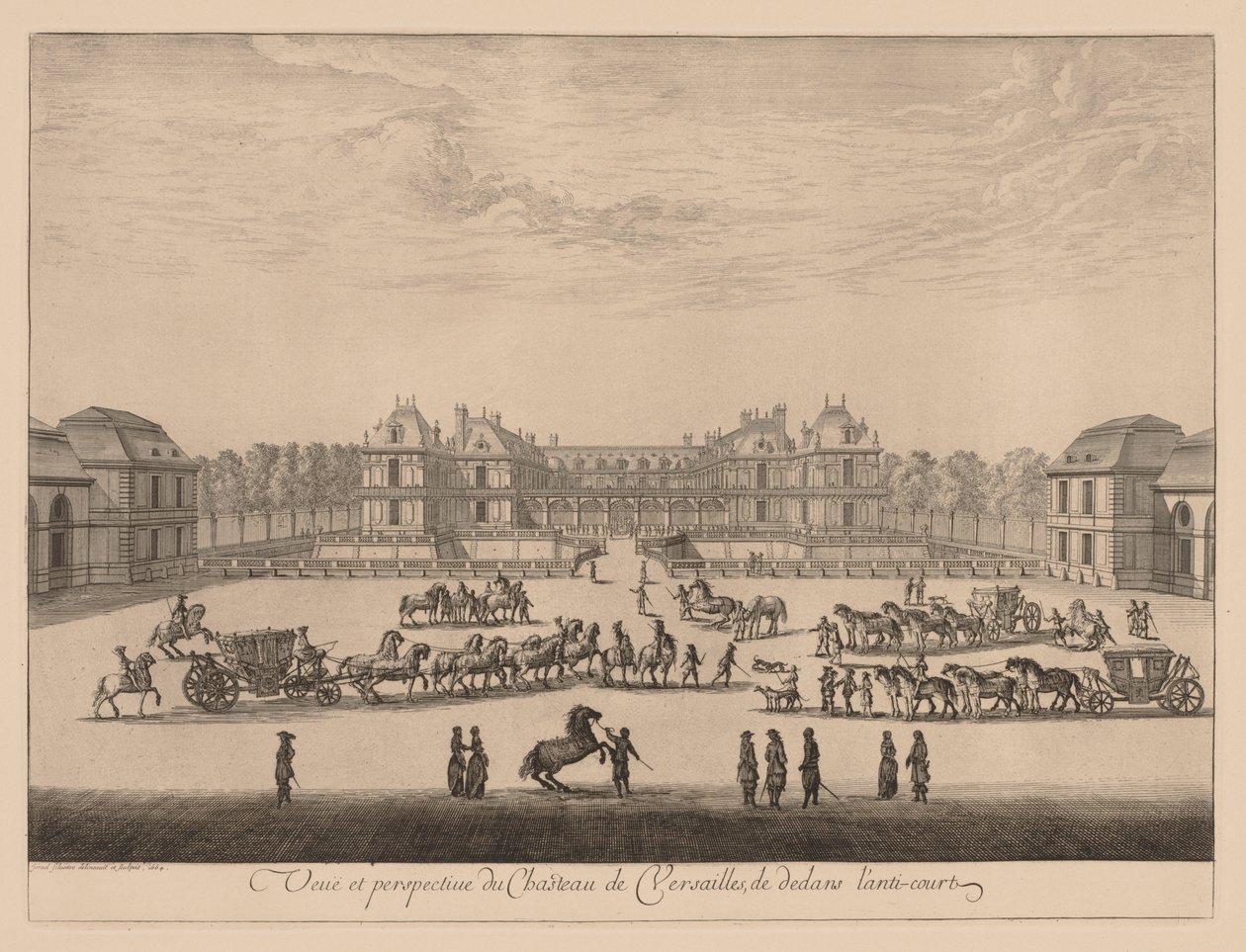 A Versailles-i palota kilátása és perspektívája az antiudvar belsejéből, 1664. alkotó: Israël Silvestre