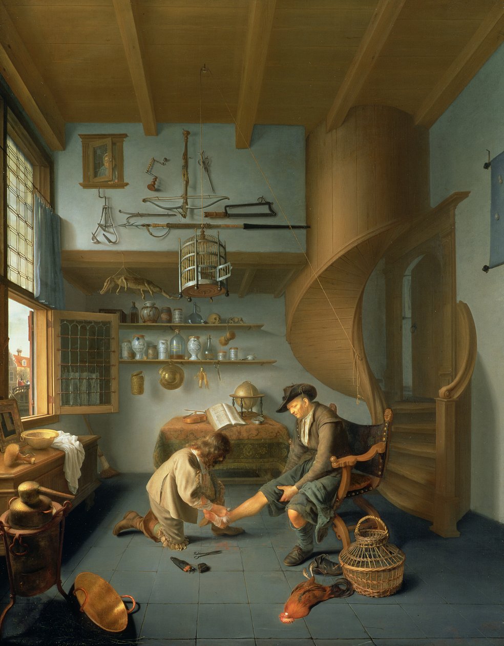 Parasztlábat ápoló borbély, 1650 körül (panel) alkotó: Issac Koedyck