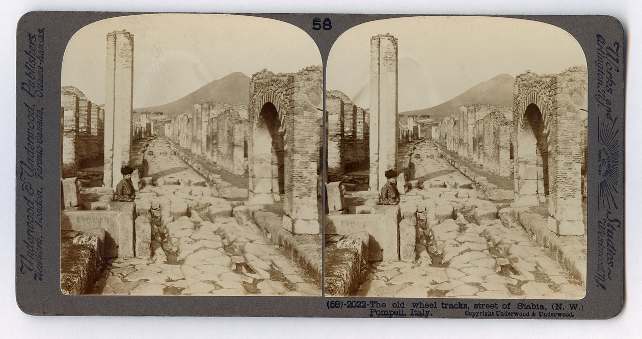 Régi keréknyomok a Stabian Streeten, Pompeii, The Underwood Travel Library, 1895 (szépia fotó) alkotó: Italian Photographer