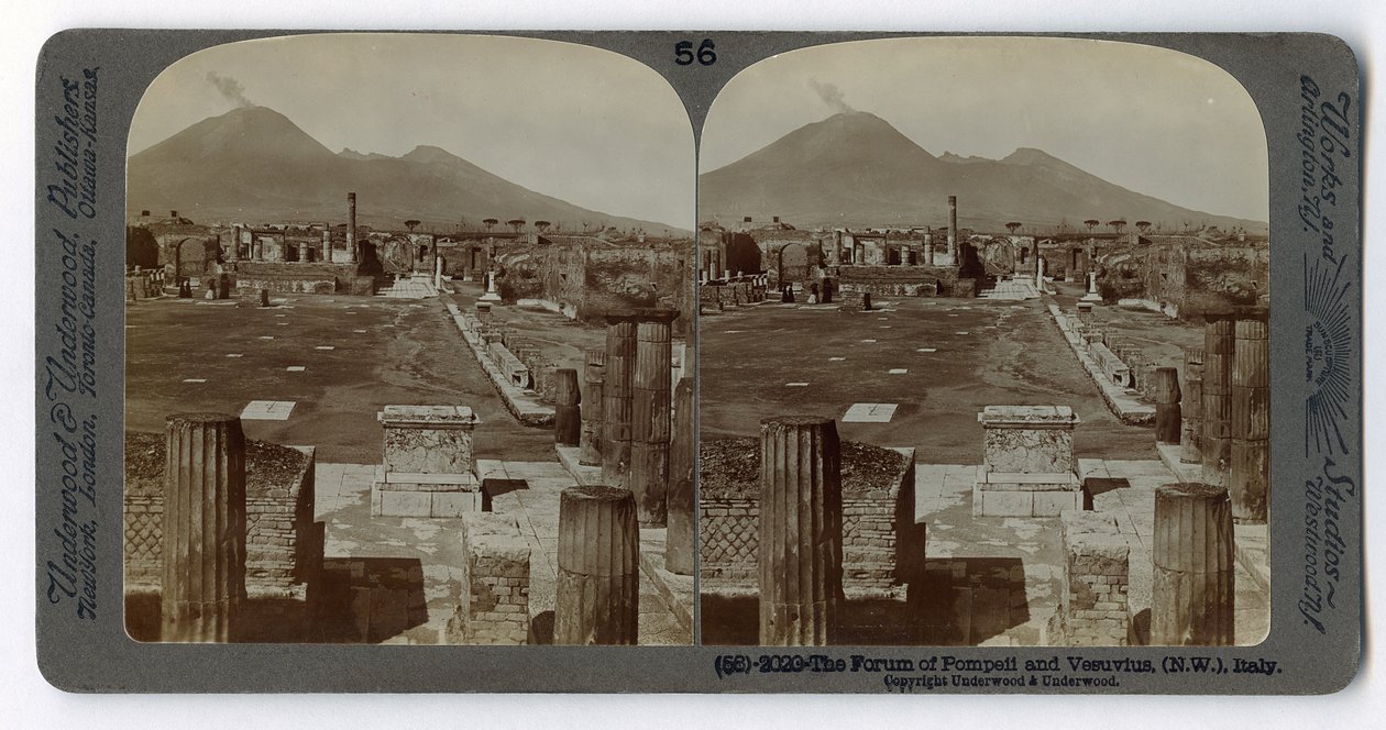 Pompei fóruma Vezúv a háttérben, The Underwood Travel Library, 1895 (szépia fotó) alkotó: Italian Photographer