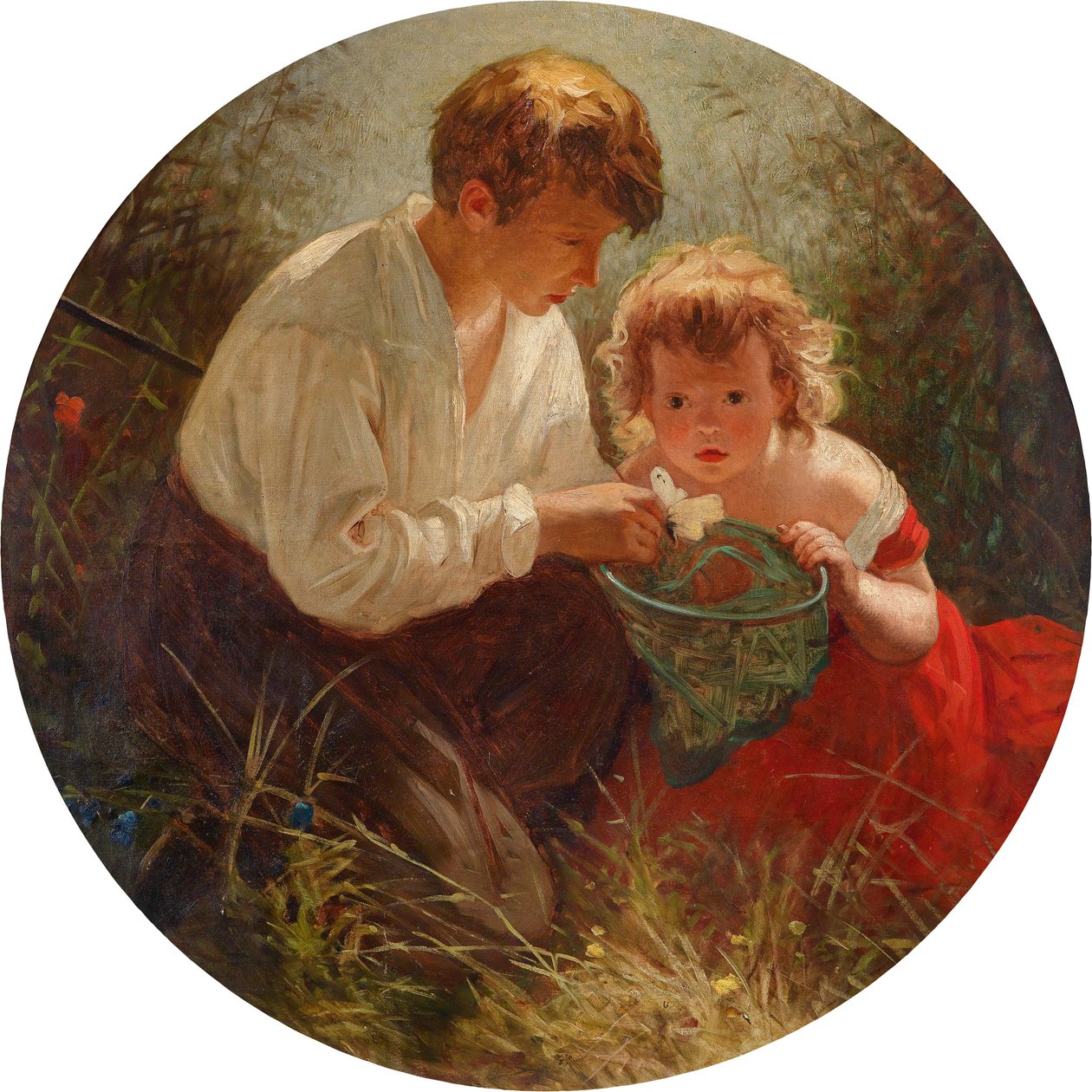 Testvérpár pillangófogásban alkotó: Italian School