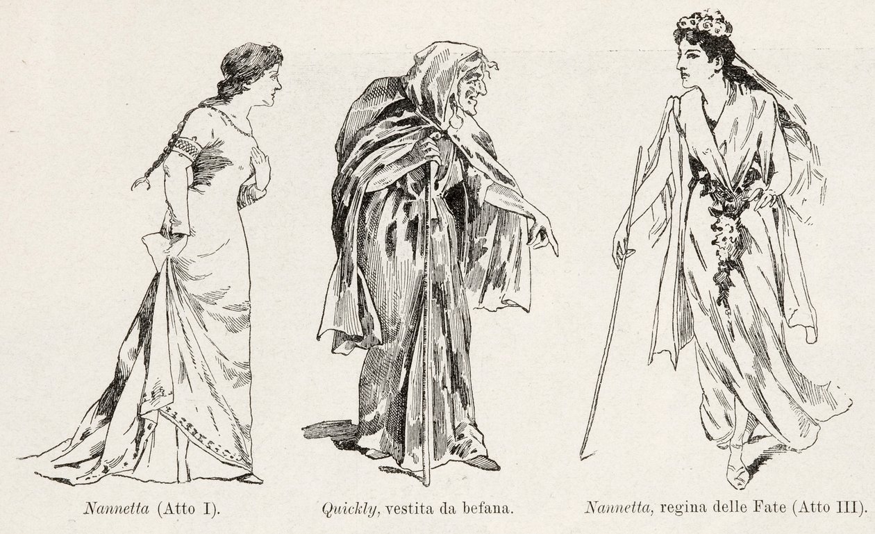 Jelmezek Verdi Falstaff című operájából, a LIllustrazione Italiana, XX, N. 8, 1893. február 19. alkotó: Italian School