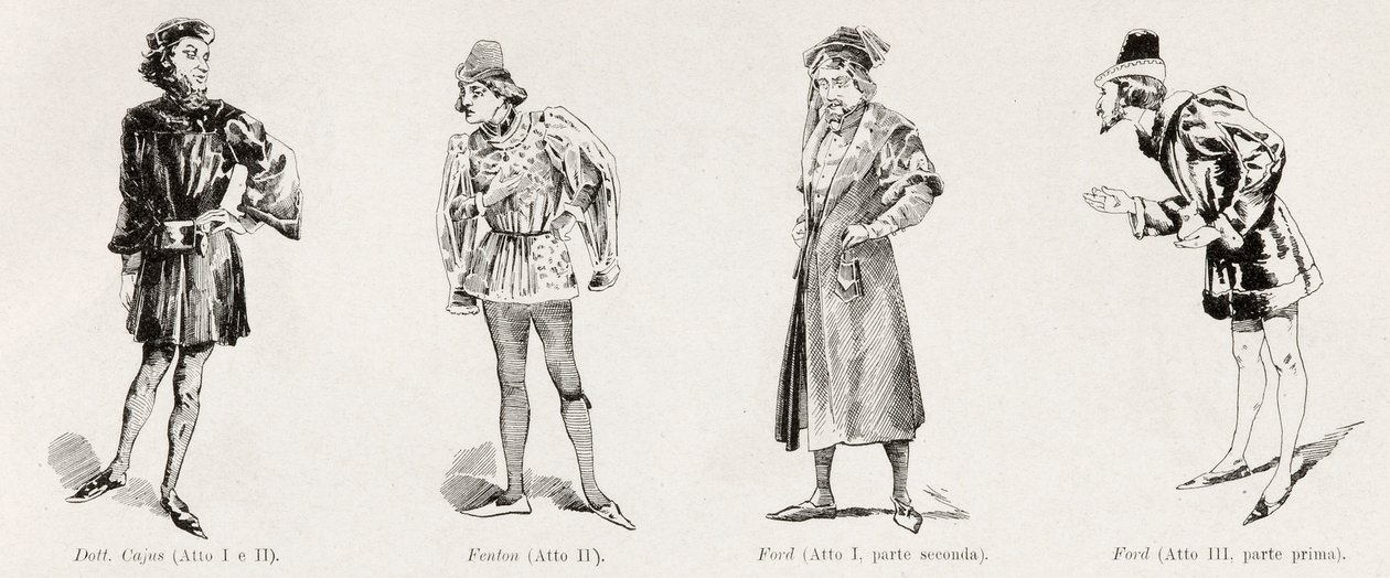 Jelmezek Verdi Falstaff című operájából, a LIllustrazione Italiana, XX, N. 8, 1893. február 19. alkotó: Italian School