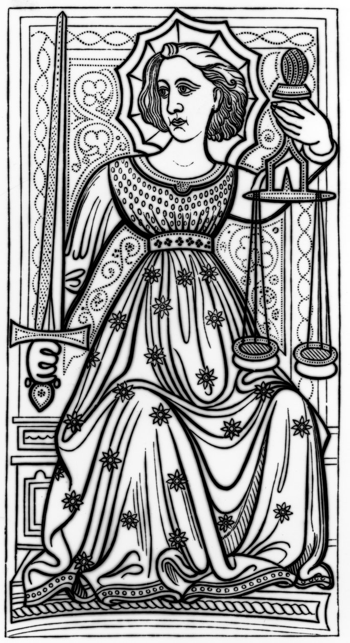 Justice, egy tarot kártya után a „Gringonneur” csomagból alkotó: Italian School