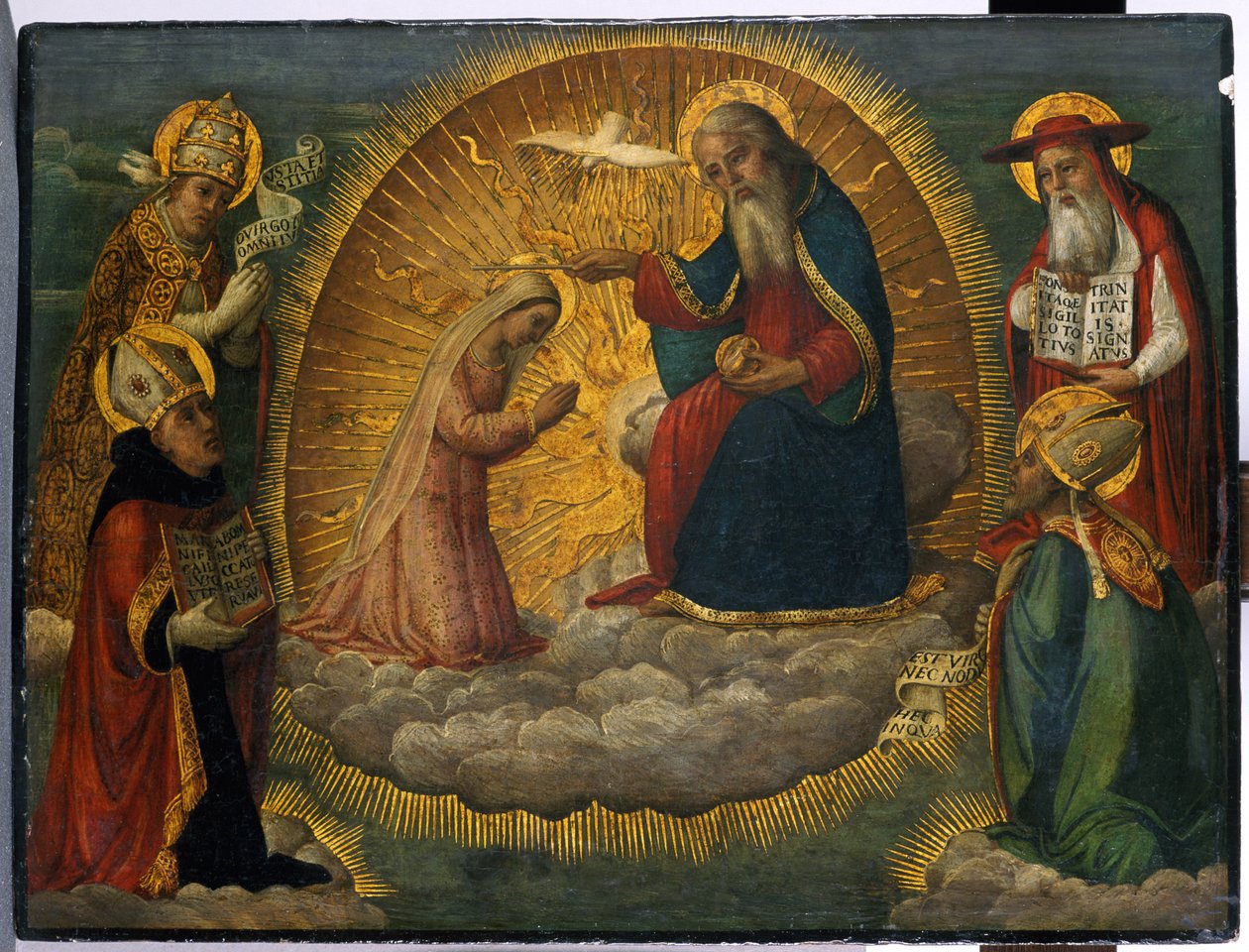 Mária az Atyaisten előtt, a négy egyházatya nézte (tempera nyárfán) alkotó: Italian School