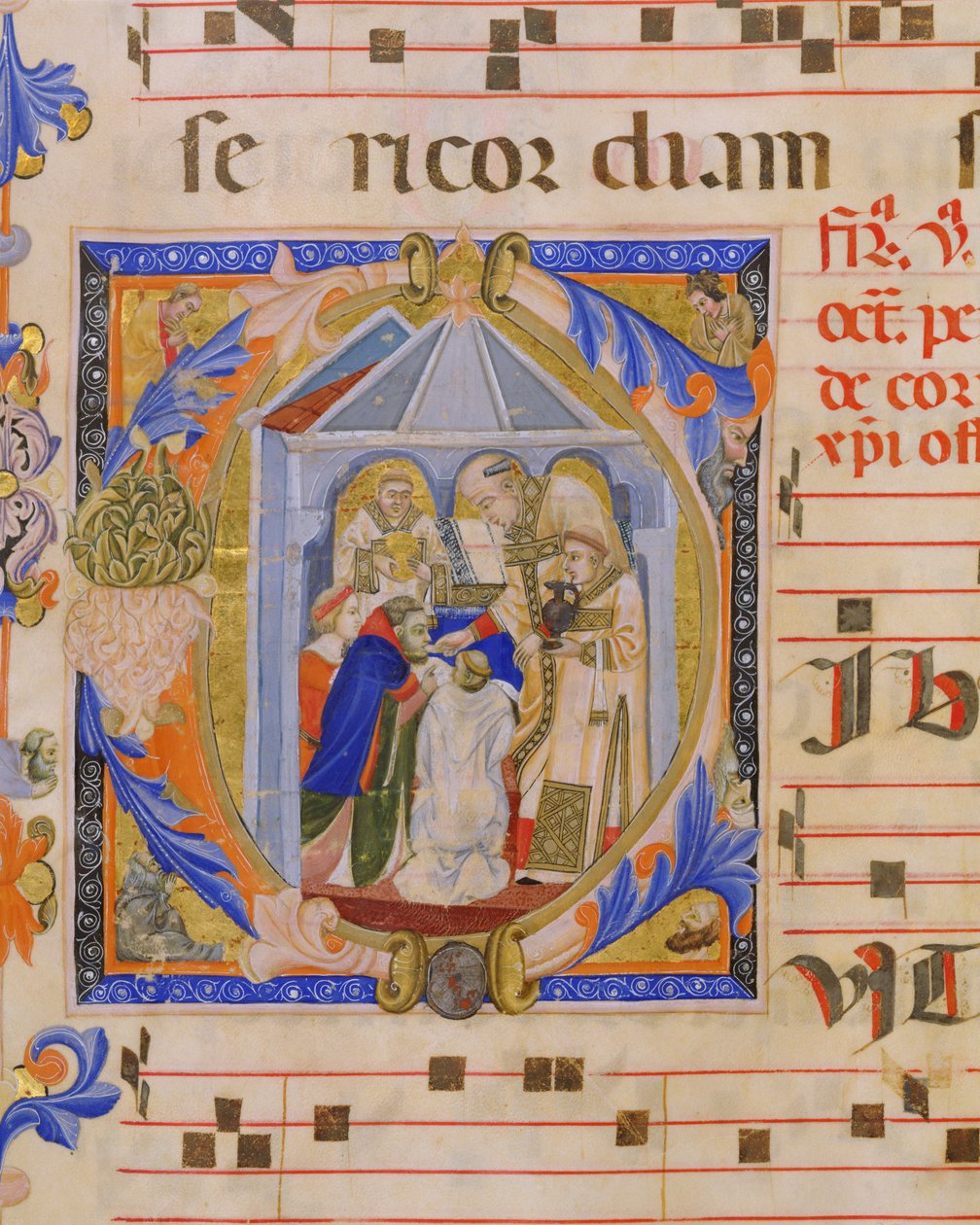 Ms 570 f.81v Az Eucharisztiát ábrázoló történeti C kezdőbetű, a D misekönyvből, egy toszkán világító által, San Marco e Cenacoliból alkotó: Italian School