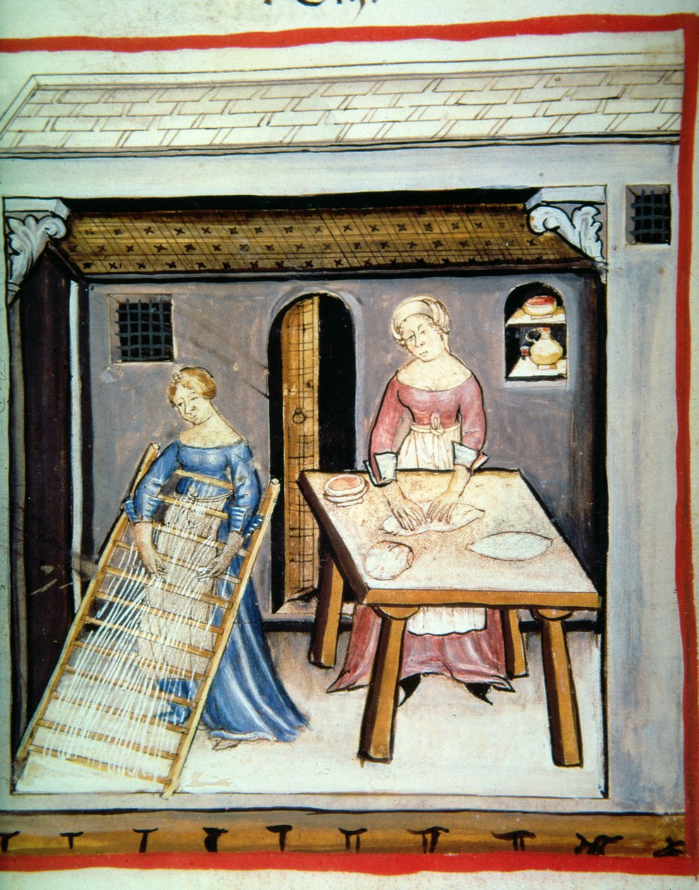 Nova 2644 fol.45v Tésztakészítés, Tacuinum Sanitatis Code Vindobonensisből alkotó: Italian School