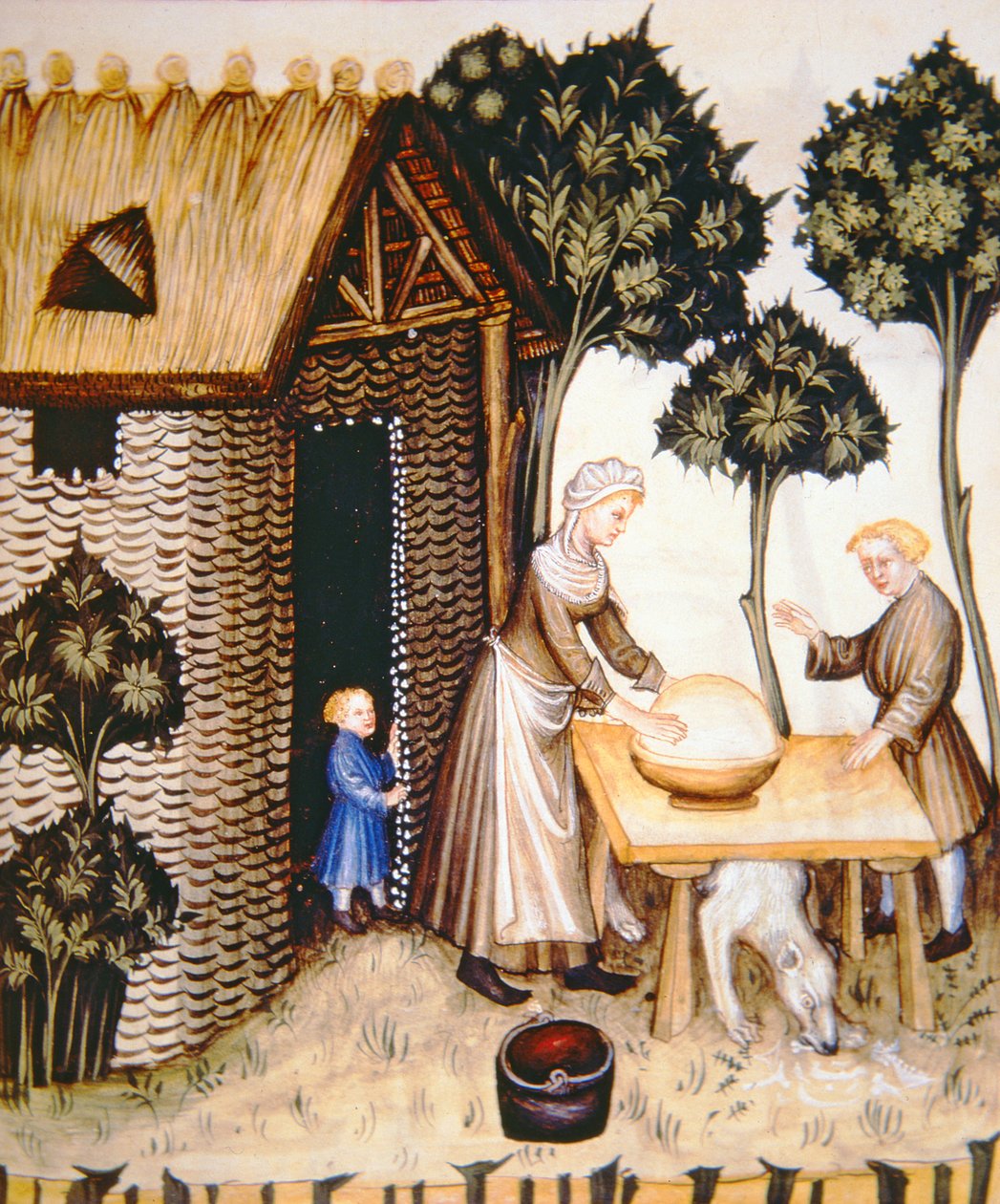 Nova 2644 fol.61r Vajkészítés, Tacuinum Sanitatisből alkotó: Italian School