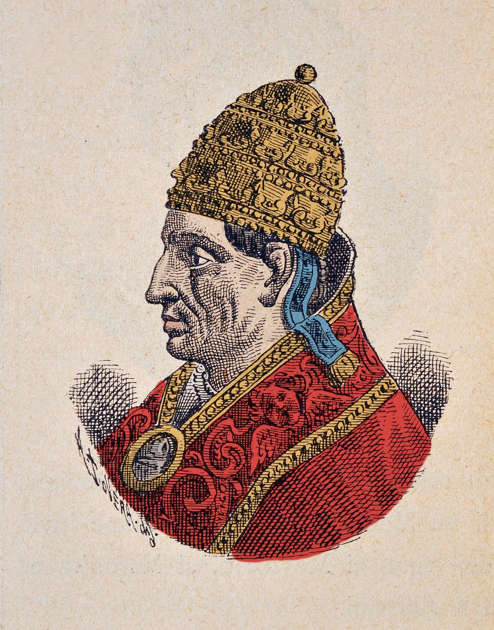 VI. Adrien pápa (Adrianus, Hadrianus vagy Hadrianus vagy Adriano) portréja (1522-1523), 1898 (metszet későbbi színezéssel) alkotó: Italian School