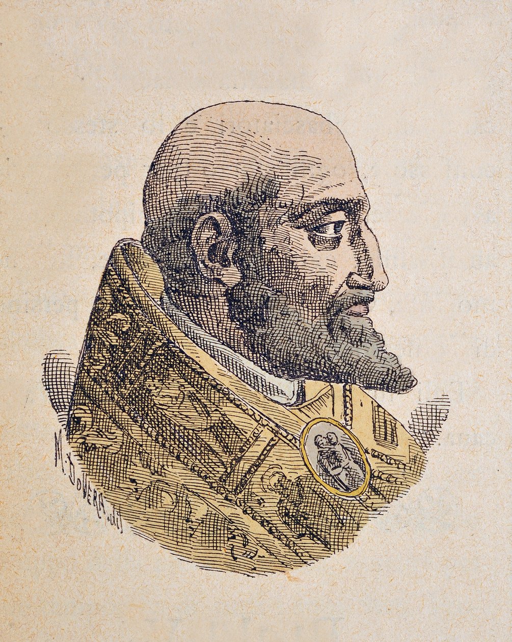 VIII. Kelemen pápa portréja (Clemente vagy Clemens) (1592-1605), 1898 (metszet későbbi színezéssel) alkotó: Italian School