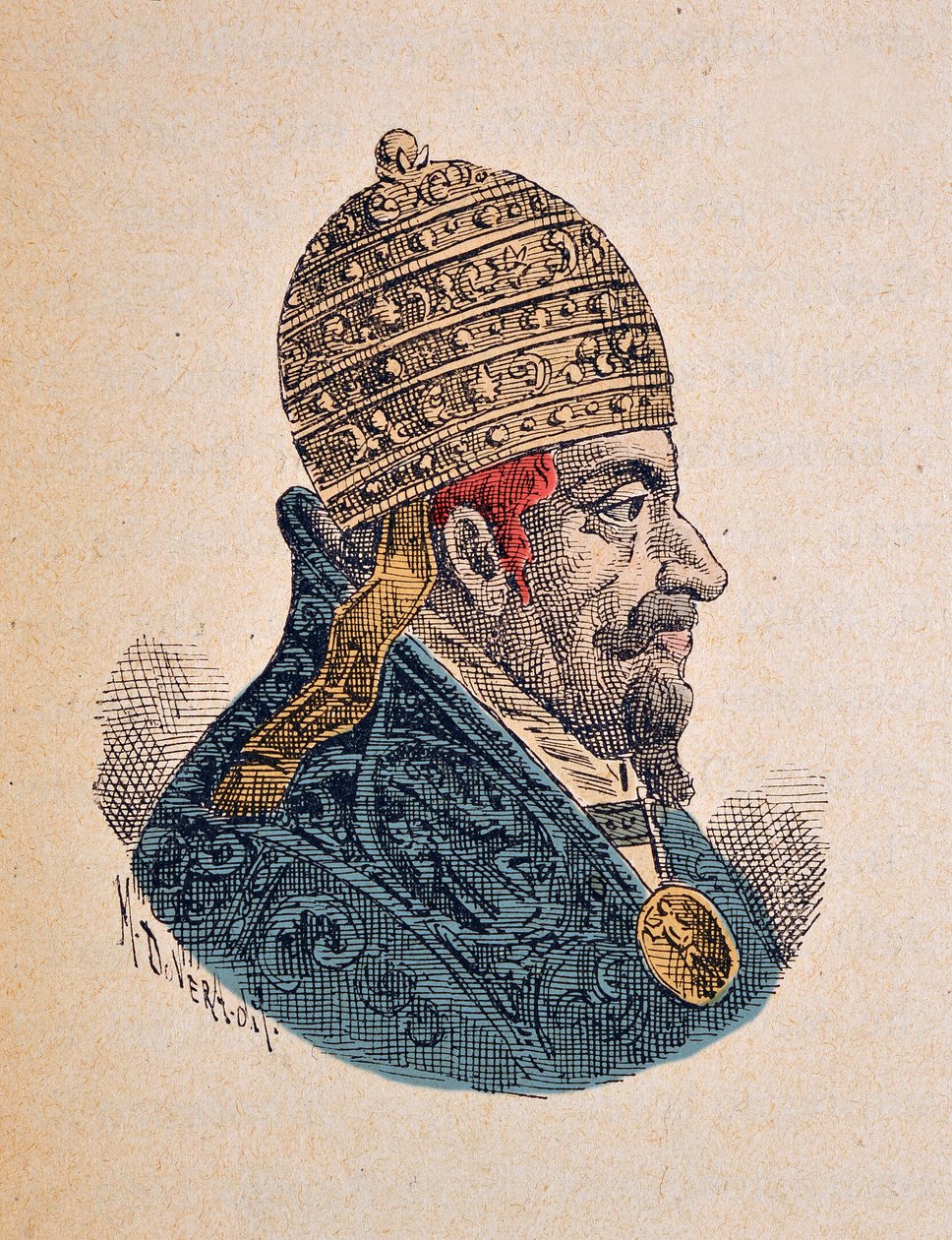 X. Kelemen pápa portréja (Clemente vagy Clemens) (1670-1676), 1898 (metszet későbbi színezéssel) alkotó: Italian School