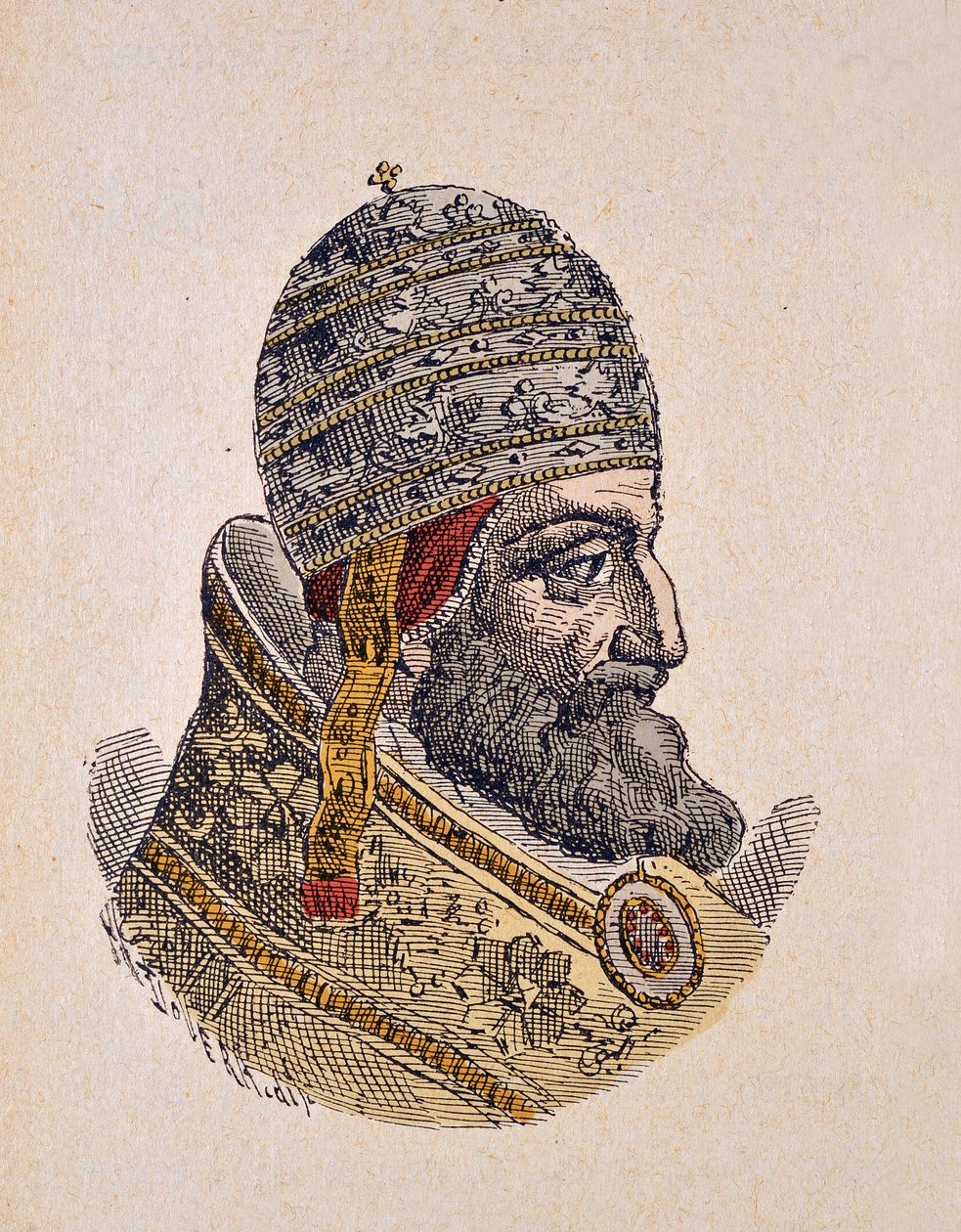 XI. Leon pápa (Leo, Leone) portréja (1605), 1898 (metszet későbbi színezéssel) alkotó: Italian School