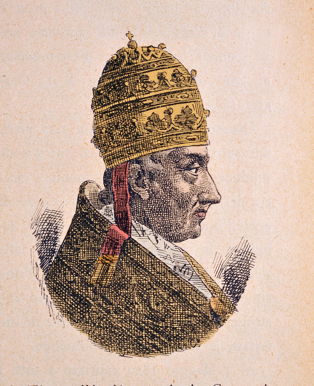 XII. Leon pápa (Leo, Leone) portréja (1823-1829), 1898 (metszet későbbi színezéssel) alkotó: Italian School
