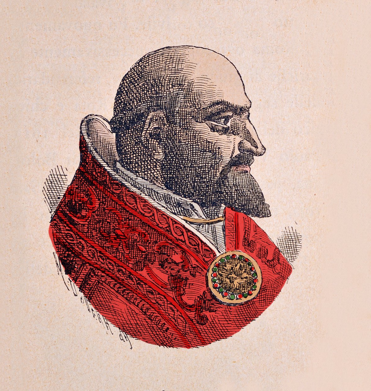 V. Pál pápa (Paolo, Paulus vagy Camillo Borghese) portréja (1605-1621), 1898 (metszet későbbi színezéssel) alkotó: Italian School