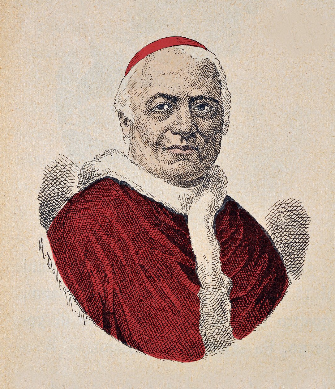 A IX. pite pápa portréja (Pius vagy Pio vagy Giovanni Maria Mastai Ferretti) (1846-1878), 1898 (metszet későbbi színezéssel) alkotó: Italian School