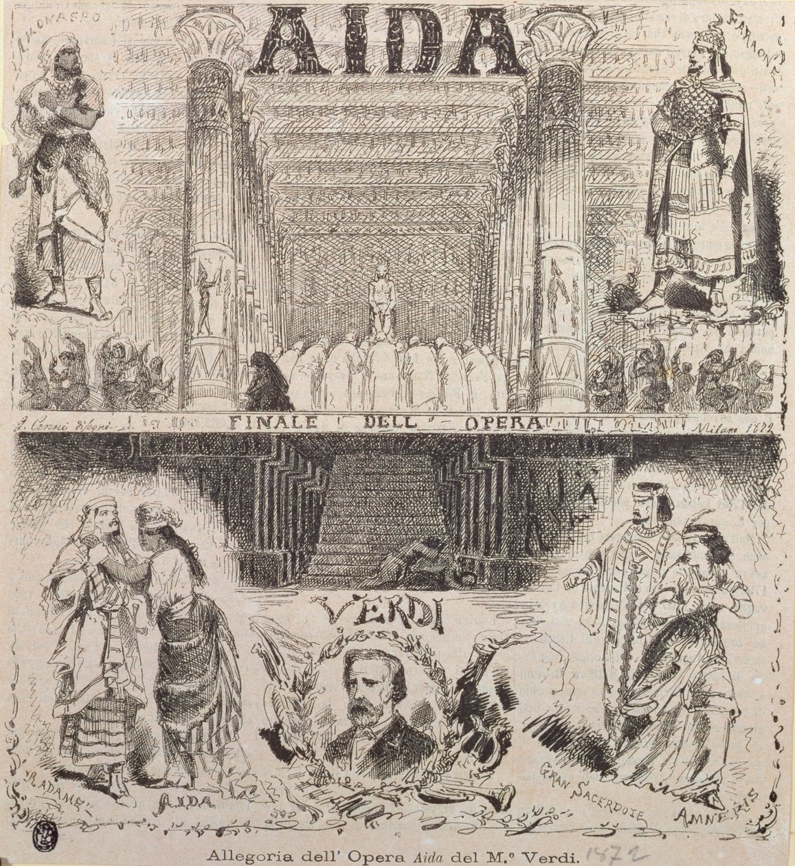 Verdi „Aida” című előadását hirdető plakát, 1872 alkotó: Italian School