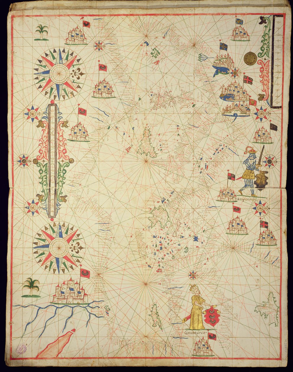 A Földközi-tenger medencéje egy tengeri atlaszból, 1646 (tinta pergamen) (lásd még: 330937-330938) alkotó: Italian School