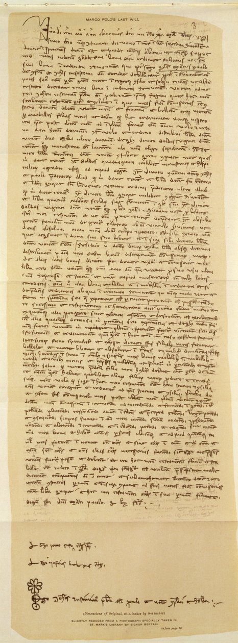Marco Polo 1324-ben írt utolsó végrendelete alkotó: Italian School