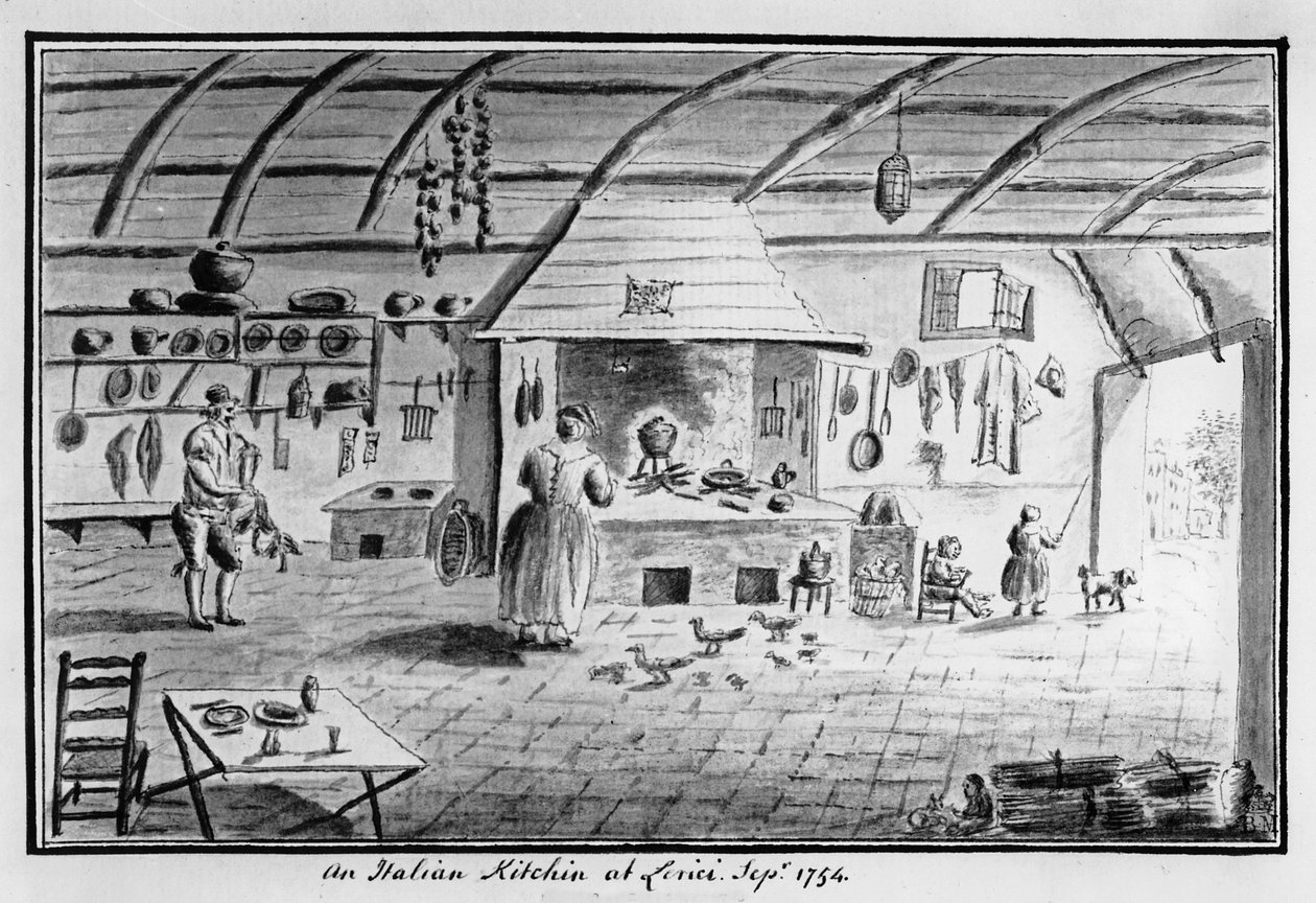 Kilátás egy olasz konyhára Lericiben, 1754. szeptember (toll és tinta) alkotó: Italian School