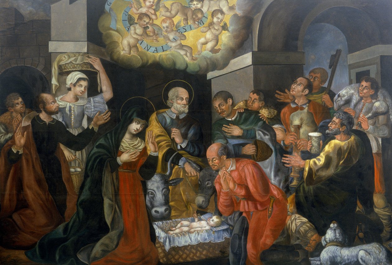 A születés és a pásztorok imádása alkotó: Italian School Italian School