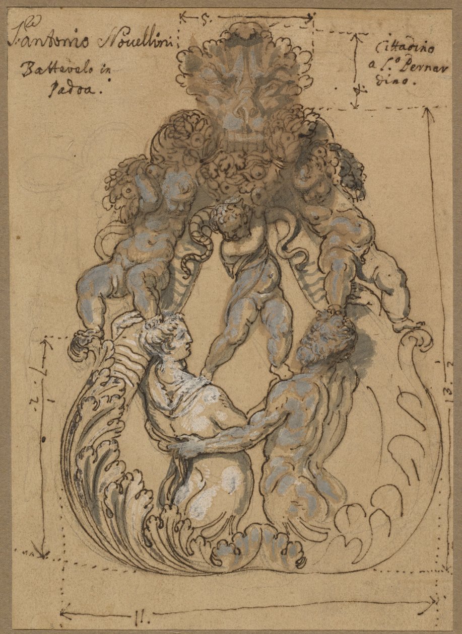 Ajtókopogtató Tritonnal, Nereiddel és Puttival alkotó: Italian 17th or 18th Century