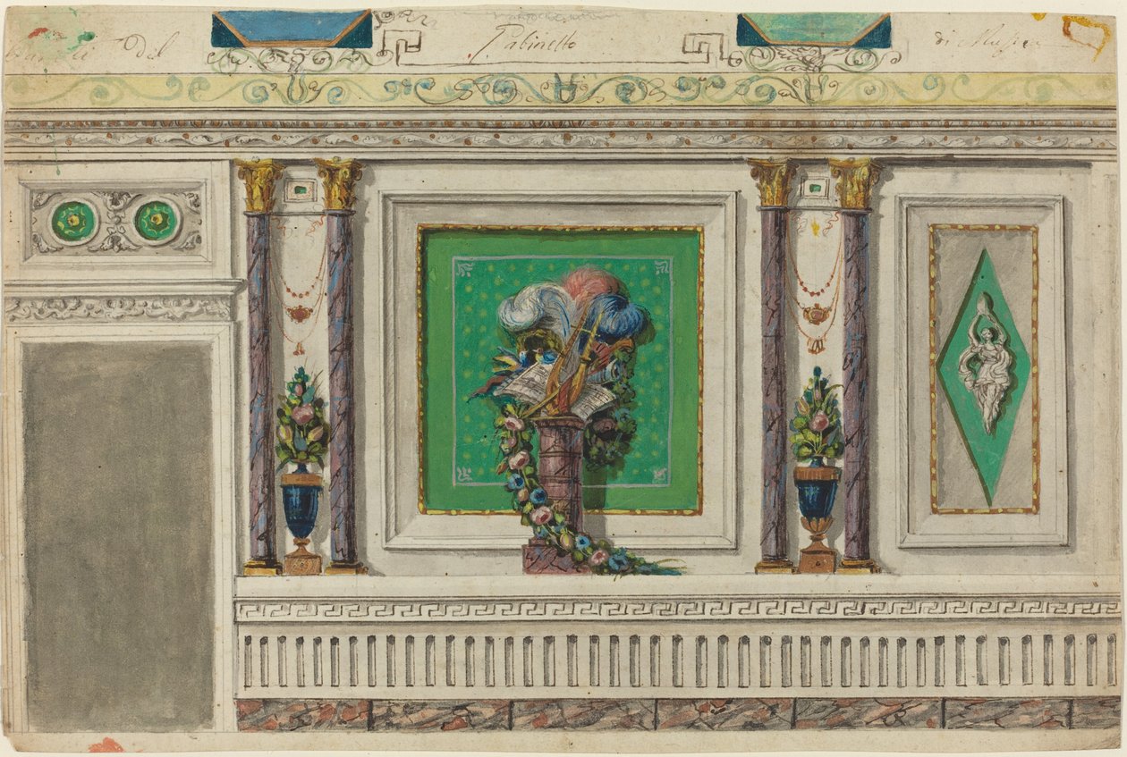 Tervezés egy zeneszoba falához [recto] alkotó: Italian 18th Century