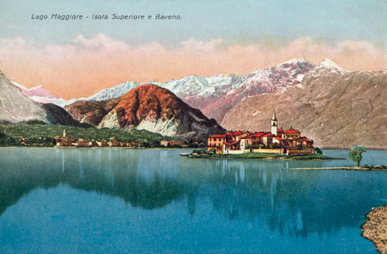 Maggiore-tó, Isola Superiore és Baveno (színes fénykép) alkotó: Italian Photographer