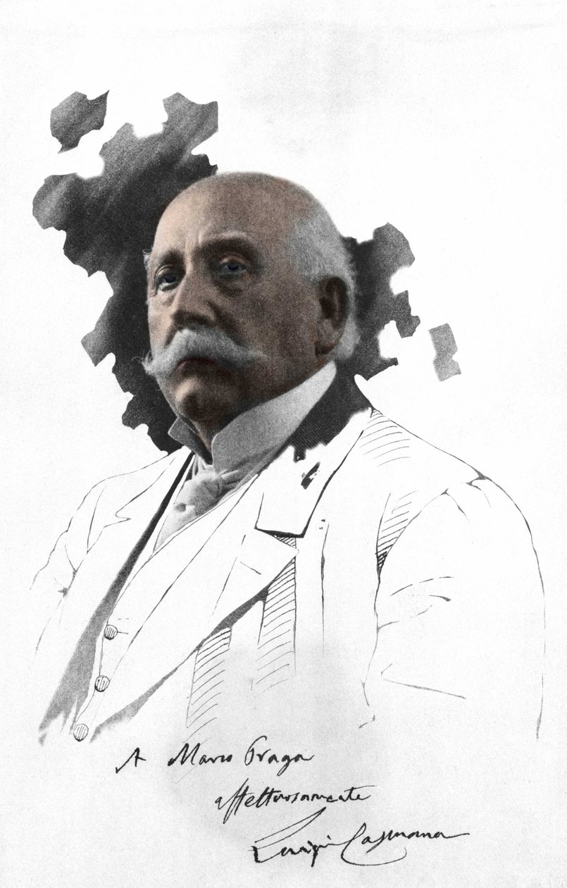 Luigi CAPUANA (1839-1915) olasz író portréja. Fényképragasztó rajzon Marco Praga dedikációjával. milánói . alkotó: Italian Photographer
