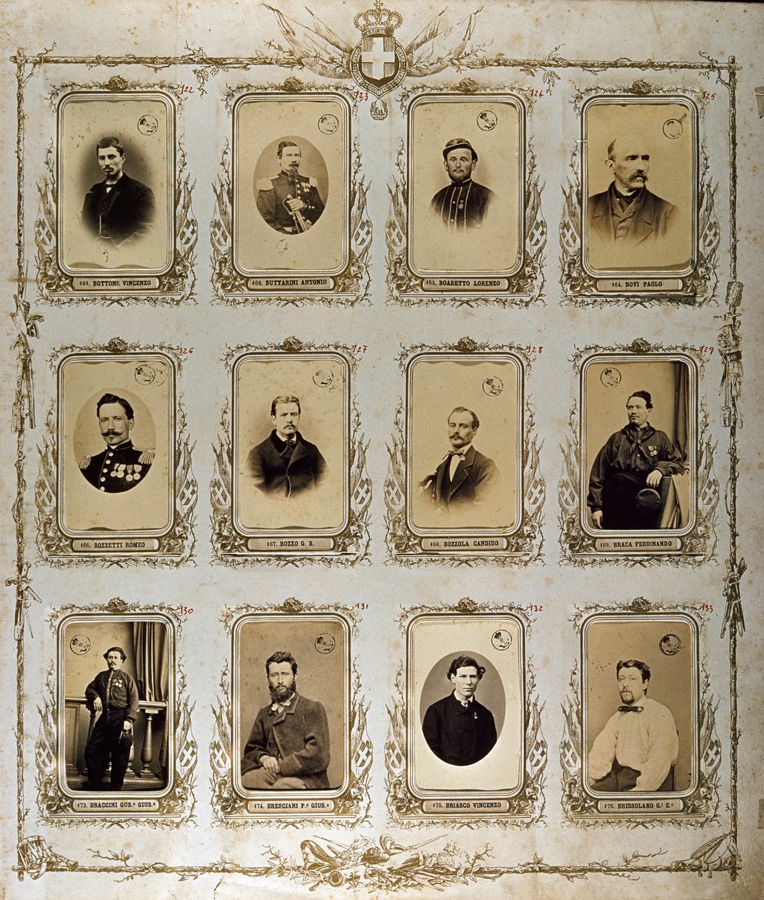 Risorgimento: Giuseppe Garibaldi expedícióján részt vevő Ezrek (vagy vörösingesek) portréi. 1860-1861 Studio Pavia a Genes. Museo del Risorgimento Rome alkotó: Italian Photographer