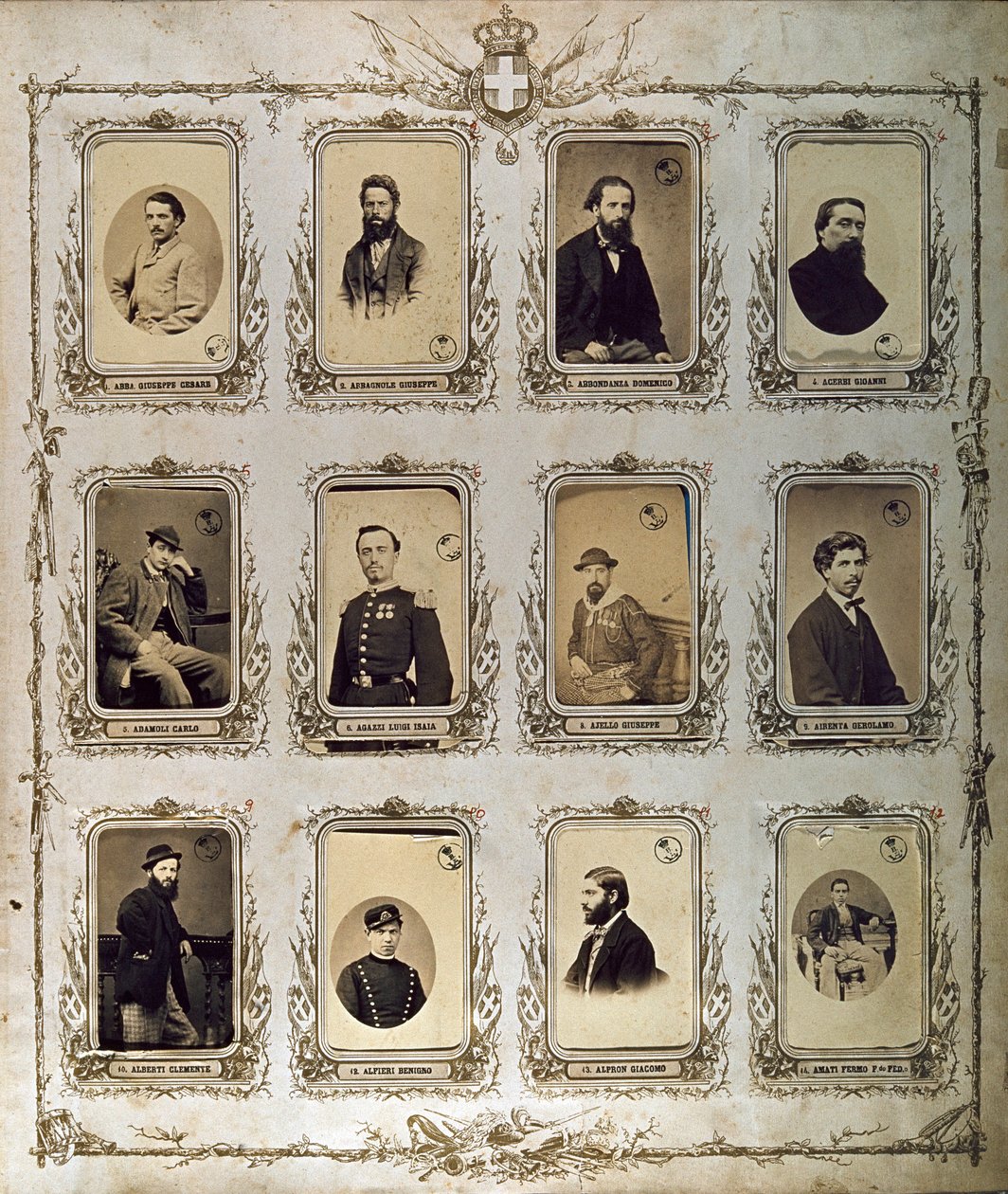 Risorgimento: Giuseppe Garibaldi expedícióján részt vevő Ezrek (vagy vörösingesek) portréi. 1860-1861 Studio Pavia a Genes. Museo del Risorgimento Rome alkotó: Italian Photographer