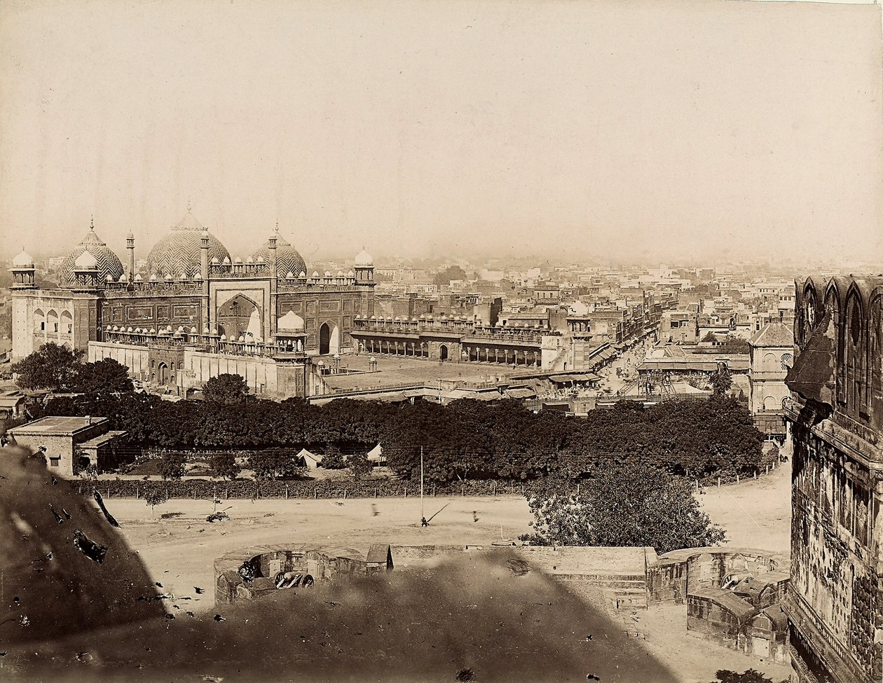 Kilátás Agra városára és a Moti-mecsetre (Agra Fort), 1890 körül (ezüst zselatin nyomat) alkotó: Italian Photographer