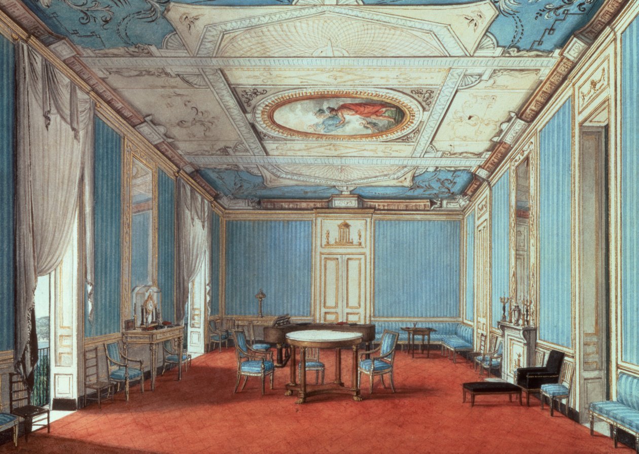 Szalon egy Palazzóban, Nápolyban, 1810 körül (ceruza és akvarell papíron) alkotó: Italian School